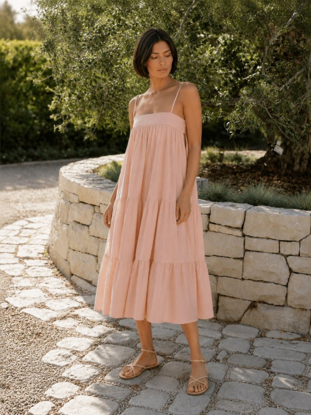 Jenni Kayne Seersucker Summer Midi Dress in Blush Sz S